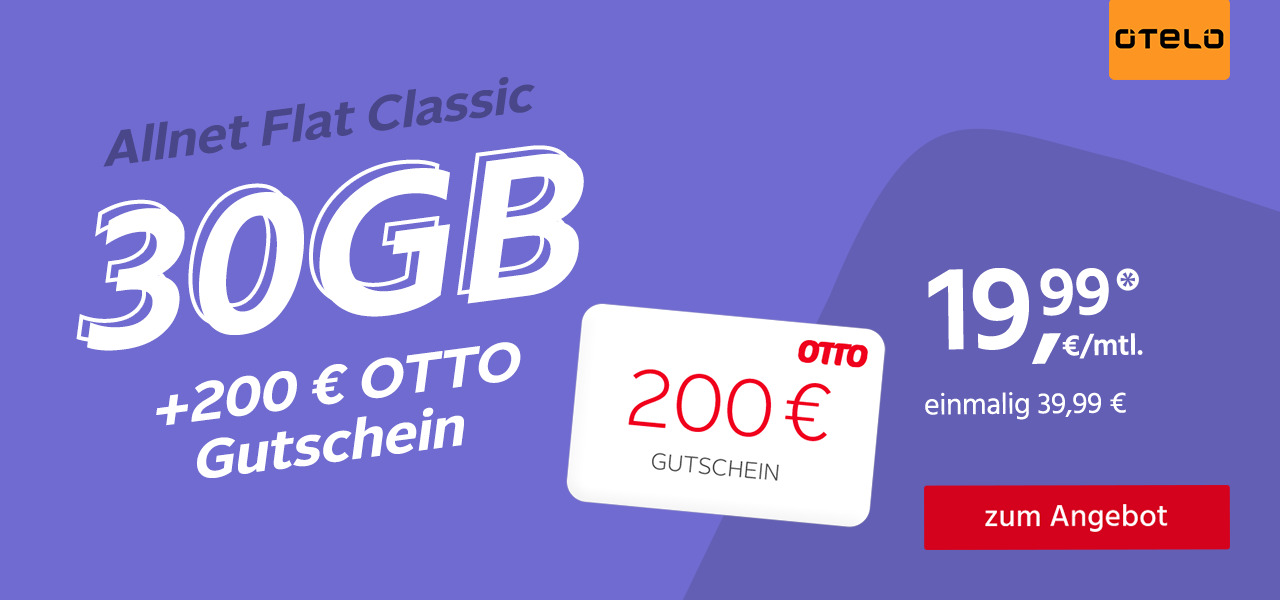 Allnet Flat 30 GB mit 200 Euro Cashback für monatlich 19,99€