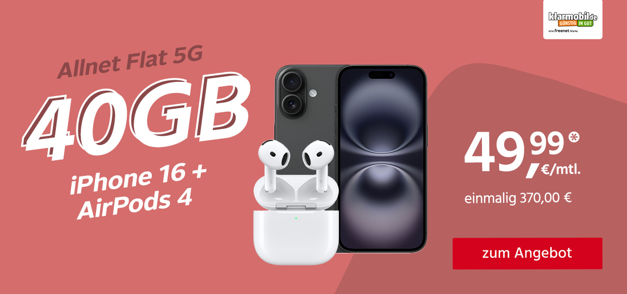 Allnet Flat 40 GB 5G mit Airpods4 für nur 1 einmalig und monatlich 49,99€