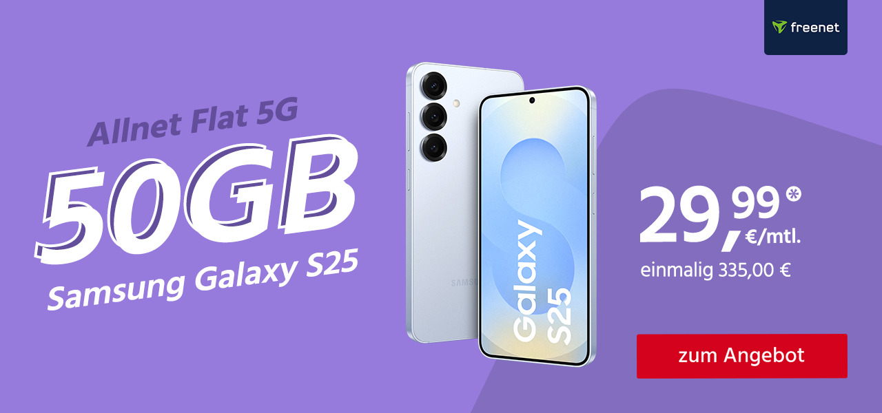 Allnet Flat 50 GB 5G mit Samsung Galaxy S25 für 335,00€  einmalig und monatlich 29,99€