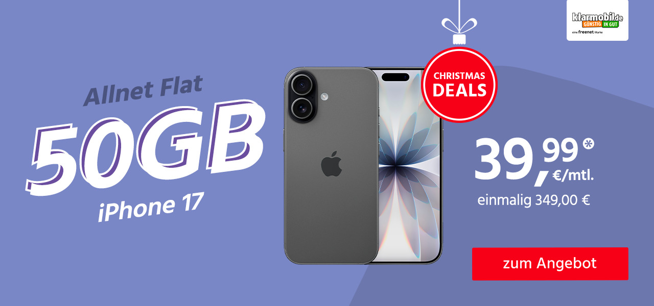 Allnet Flat 50 GB 5G mitApple iPhone 17 für 349,00€ einmalig und monatlich 39,99€