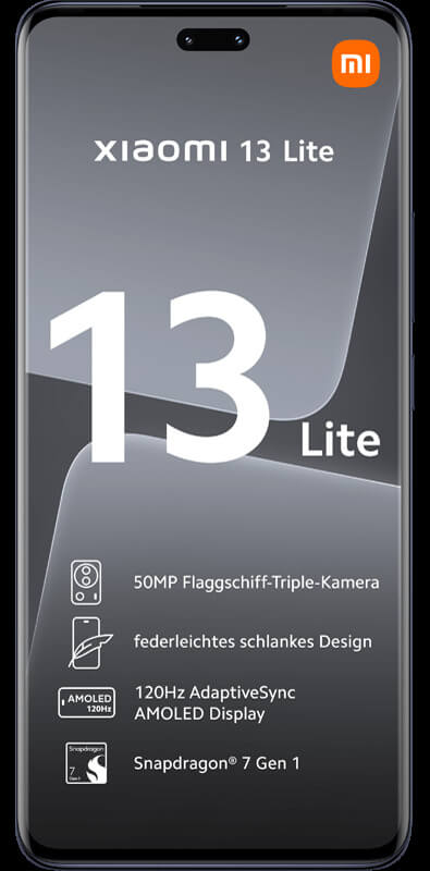 Xiaomi 13 Lite 5G Black, Vorderansicht