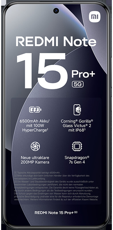 Xiaomi Redmi Note 15 Pro Plus Black, Vorderansicht