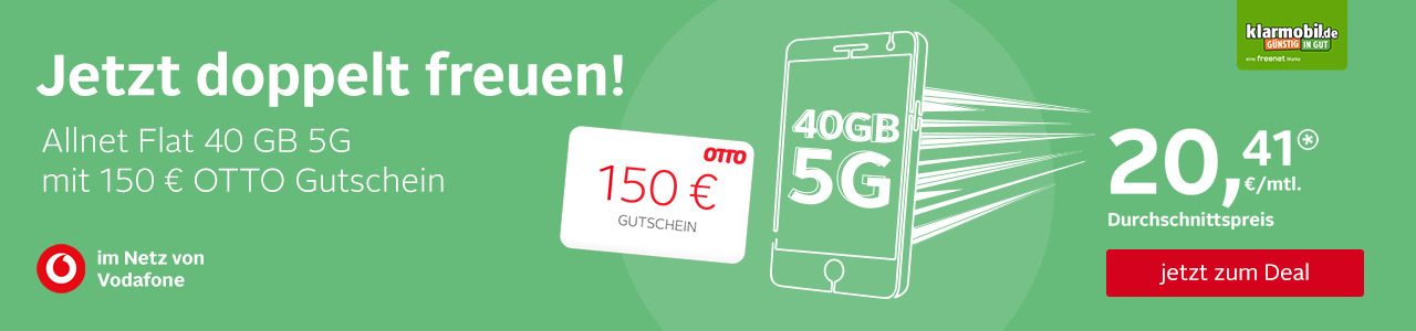 Allnet Flat 40GB 5G im Vodafone Netz mit 150€ OTTO-Gutschein