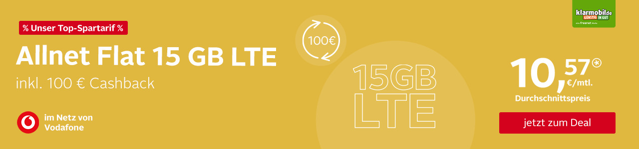 Allnet Flat 15GB im Vodafone Netz mit 100€ Cashback