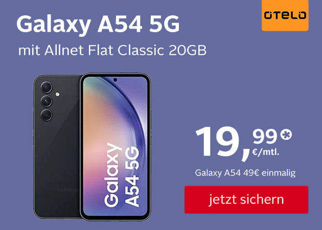 20GB Allnet Flat für monatlich 19,99€ mit Samsung Galaxy A54 für einmalig 49€