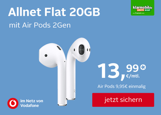 20GB Allnet Flat für monatlich 13,99€ mit Apple Airpods 2 für einmalig 9,95€