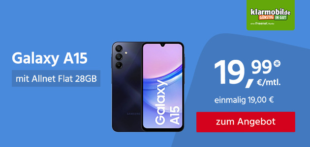 Galaxy A15 mit Allnet Flat 28GB für nur einmalig 19 Euro