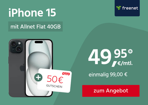 iPhone 15 mit Allnet Flat 40GB für nur einmalig 99 Euro