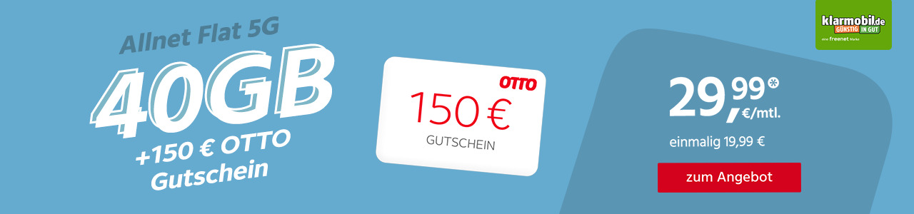 Allnet Flat 40GB 5G im Vodafone Netz mit 150€ OTTO-Gutschein