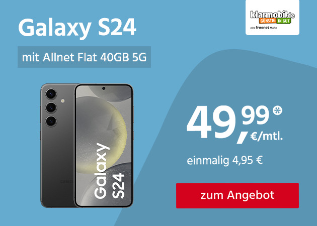 Samsung Galaxy S24 mit Allnet Flat 40GB 5G für einmalig 4,95€ und monatlich 49,99€