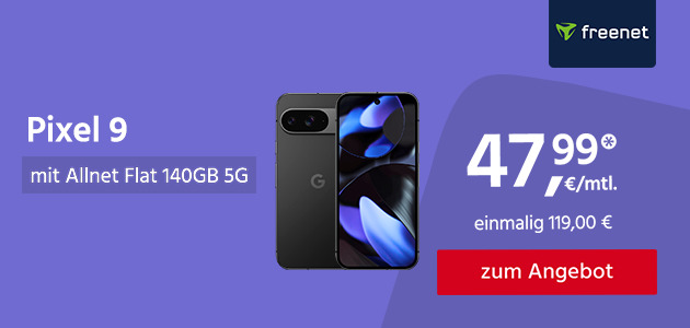 Google Pixel 9 mit Allnet Flat 140GB 5G für einmalig 149€ und monatlich 47,99€