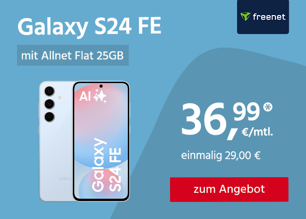 Samsung Galaxy S24 FE mit Allnet Flat 25GB 5G für einmalig 29,00€ und monatlich 36,99€