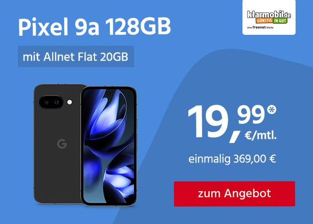 Google Pixel 9a mit 20GB Allnet Flat für 19,99€ monatlich und einmalig 369,00€