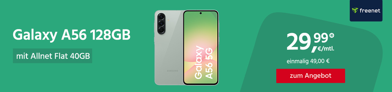 Galaxy A56 mit 40GB Allnet Flat für monatlich 29,99€ und einmalig 49,00€