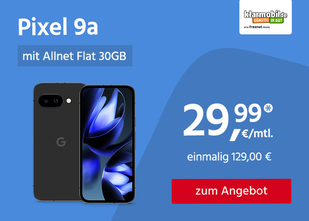 Google Pixel 9a mit 30GB Allnet Flat für 29,99€ monatlich und einmalig 129,00€