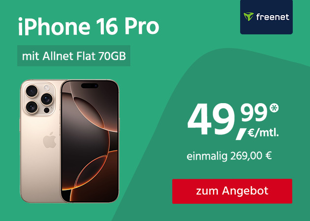 Apple iPhone 16 Pro mit 60GB 5G Allnet Flat für einmalig 149,00€ und monatlich 49,99€