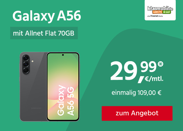 Samsung Galaxy A56 mit Allnet Flat 70GB für einmalig 109,00€ und monatlich 29,99€