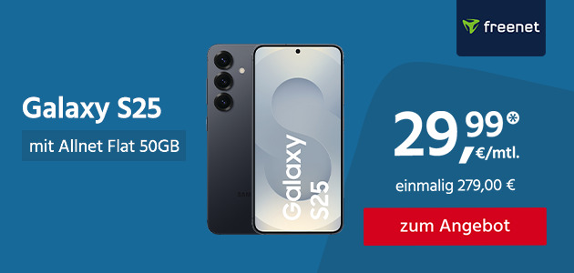 Galaxy S25 mit Allnet Flat 50GB für einmalig 279,00€ und monatlich 29,99€