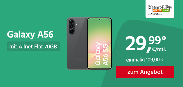 Galaxy A56 mit 70GB Allnet Flat für monatlich 29,99€ und einmalig 109,00€
