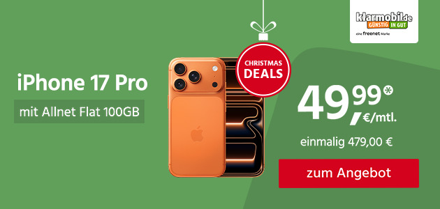 iPhone 17 Pro mit Allnet Flat 70GB 5G für einmalig 479,00€ und monatlich 49,99€ 