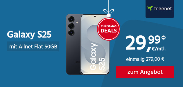 Galaxy S25 mit Allnet Flat 50GB für einmalig 279,00€ und monatlich 29,99€