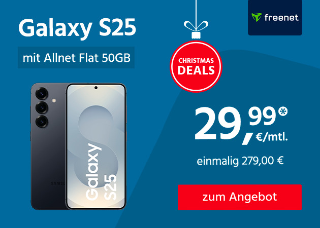 Samsung Galaxy S25 mit 50GB Allnet Flat für 29,99€ monatlich und einmalig 279,00€