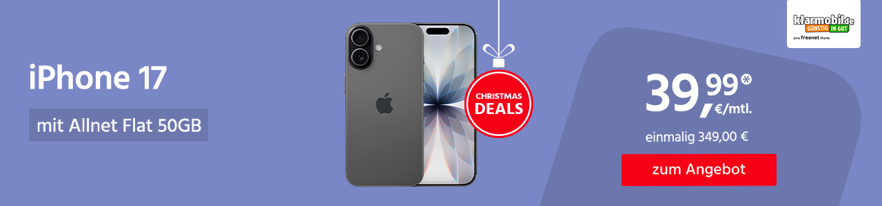 Apple iPhone 17 mit 50GB 5G Allnet Flat für monatlich 39,99€ und einmalig 349,00€