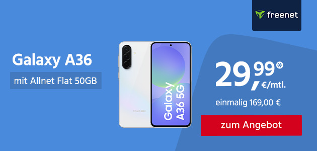 Samsung Galaxy A36 mit Allnet Flat 50GB für einmalig 169,00€ und monatlich 29,99€
