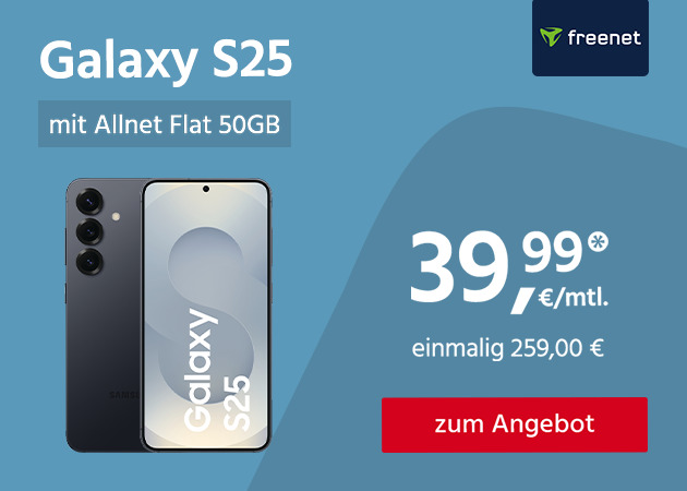 Samsung Galaxy S25 mit 50GB Allnet Flat für 39,99€ monatlich und einmalig 259,00€