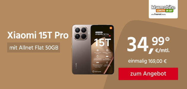 Xiaomi 15T Pro mit Allnet Flat 50GB für einmalig 169,00€ und monatlich 34,99€