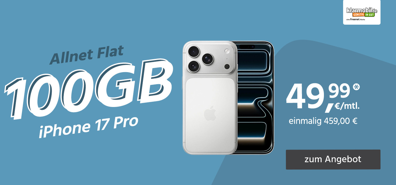 Allnet Flat 100 GB mit iPhone 17 Pro 256GB für 459,00€  einmalig und monatlich 49,99€