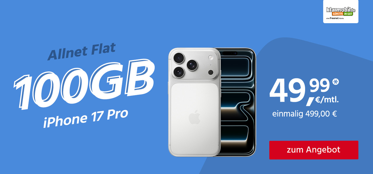 Allnet Flat 100 GB mit iPhone 17 Pro 256GB für 459,00€  einmalig und monatlich 49,99€
