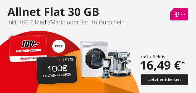 Allnet Flat 30 GB inkl. 100€ Media Markt oder Saturn Gutschein
