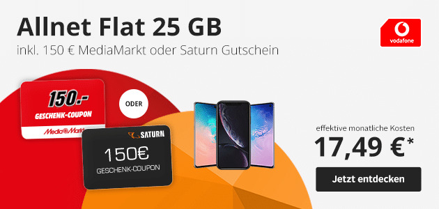 Allnet Flat 25 GB inkl. 150€ Media Markt oder Saturn Gutschein
