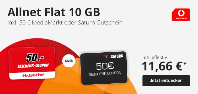 Allnet Flat 10 GB inkl. 50€ Media Markt oder Saturn Gutschein