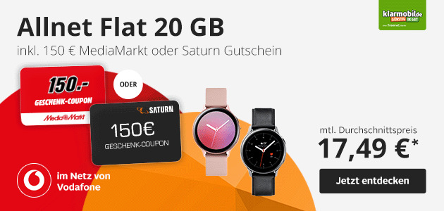 Allnet Flat 20 GB inkl. 150€ Media Markt oder Saturn Gutschein