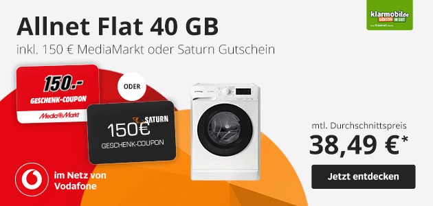 Allnet Flat 40 GB inkl. 150€ Media Markt oder Saturn Gutschein