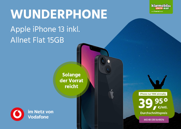 Allnet Flat 15 GB mit iPhone 13 für einmalig 199€
