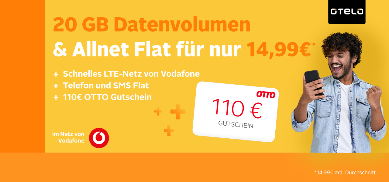 otelo Tarif mit 20GB im Vodafone Netz und gratis 110€ Otto Gutschein